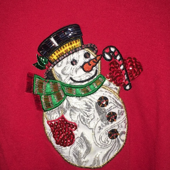 Coral Bay Festive Red Holiday Top With Snowman Appliqué | Christmas Red - Picture 2 of 5